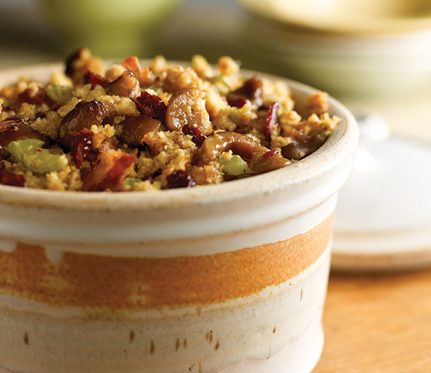 Cornbread Stuffing with Chestnuts & Bacon