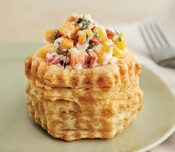 Peach, Prosciutto & Basil Pastry Shells