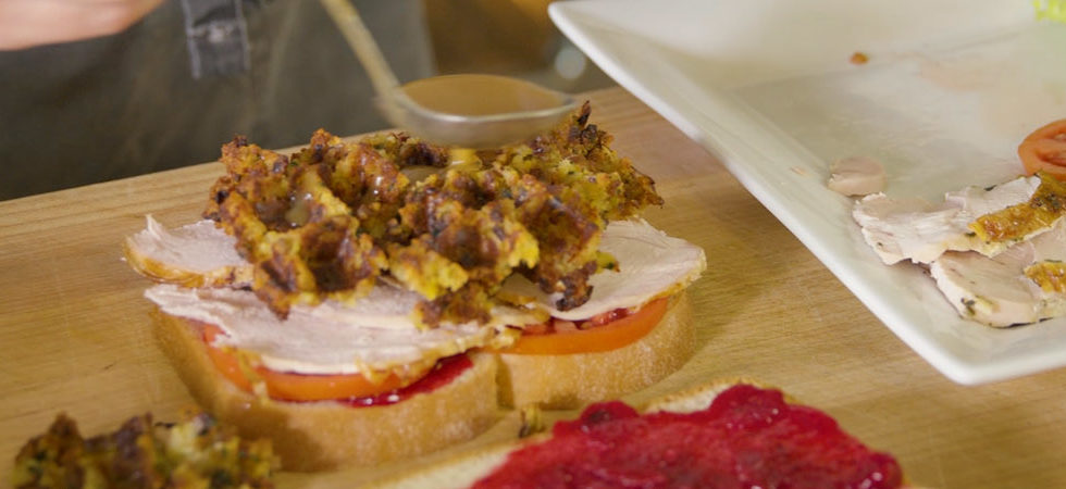 Leftover Thanksgiving Sandwich with Stuffing Waffle