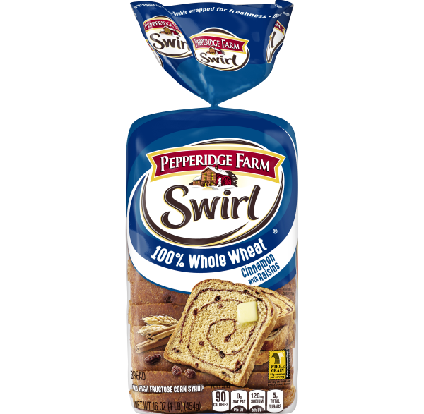 100% Whole Wheat Cinnamon with Raisins Swirl Bread