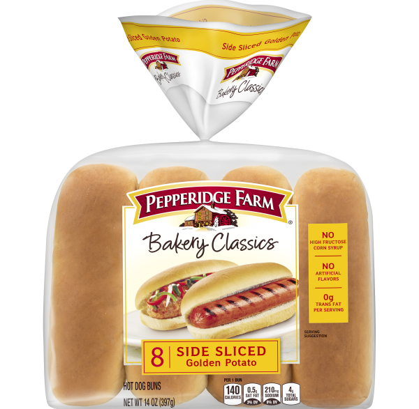 Side Sliced Golden Potato Hot Dog Buns