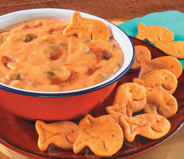 Image of prepared Colossal Queso Dip made with Campbell's® Condensed Cheddar Cheese Soup, Pace® Chunky Salsa and Pepperidge Farm® Crackers.