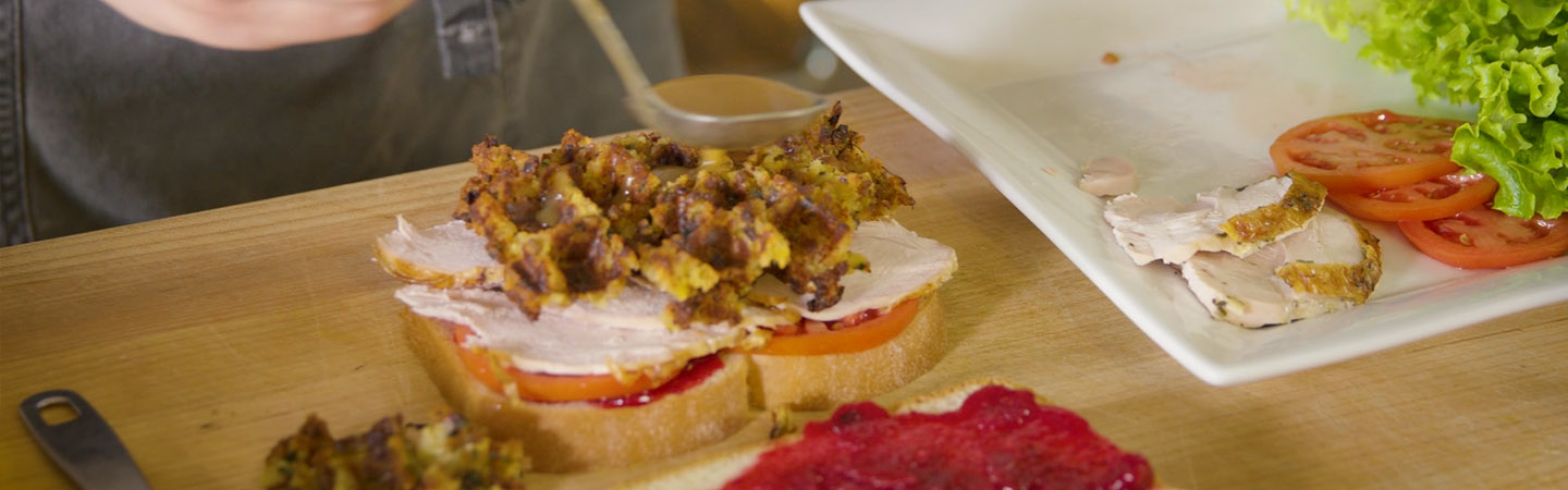 Leftover Thanksgiving Sandwich with Stuffing Waffle